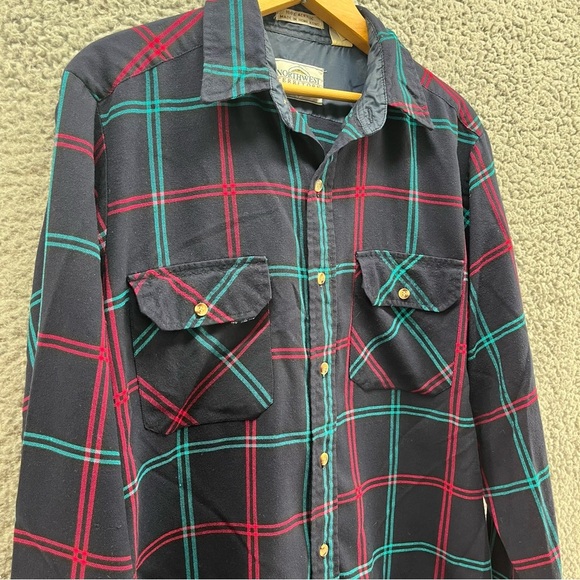 Vintage 80s Northwest Territory Button Up Plaid Flannel Long Sleeve Shirt Size M - Picture 2 of 7